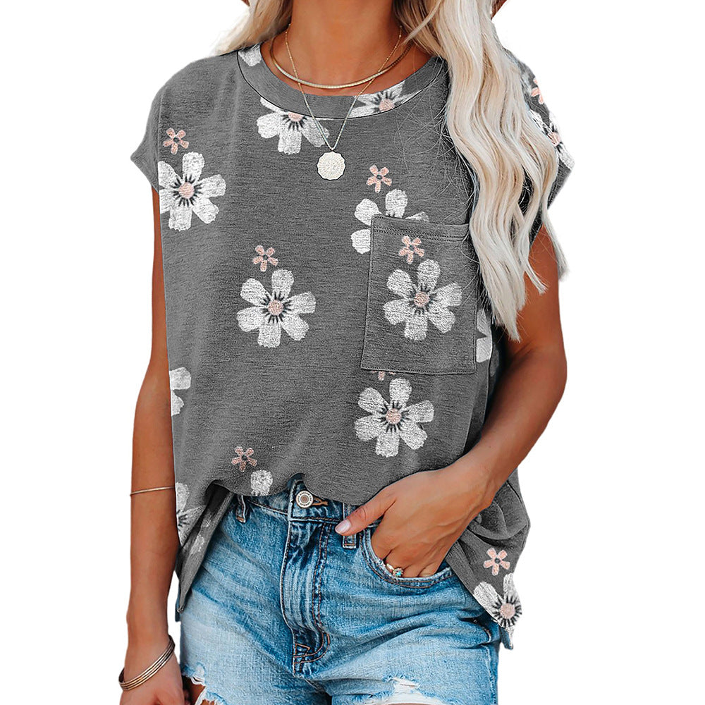 Loose Casual Blouse Women's Round Neck Pullover Short Sleeve T-Shirt