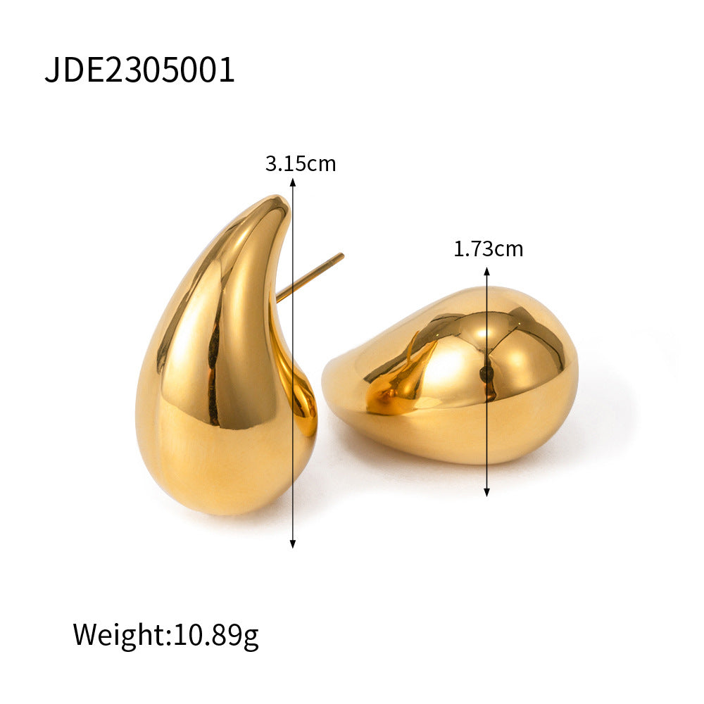 5pcs 18K Gold Chubby Drop Titanium Steel Earrings Women's Fashion All-Matching Geometric Earrings