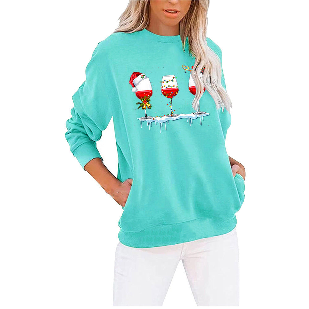 Autumn And Winter New Christmas Printed Hoodie Long-Sleeved Round Neck Hoodie