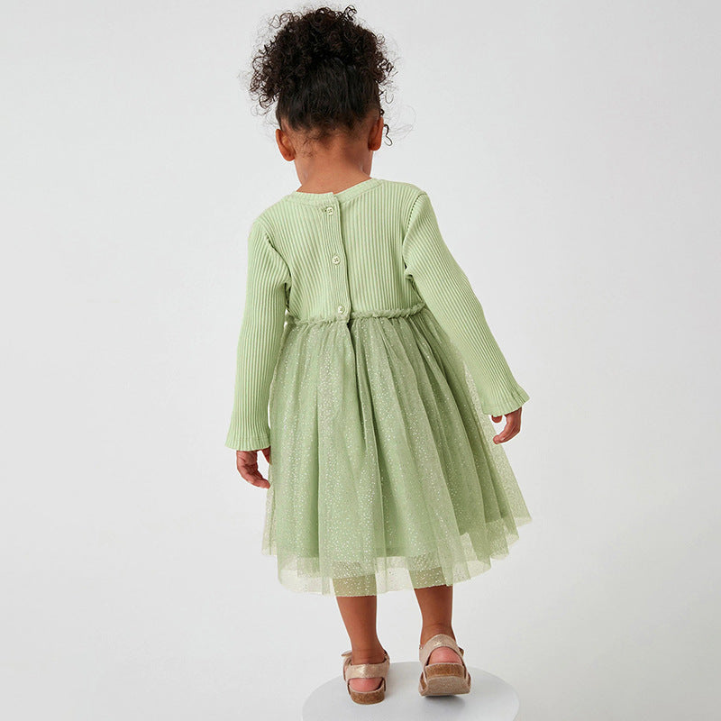 Long Sleeve Mesh Girls' Dress Fall Children's Dress Family Children's Dress