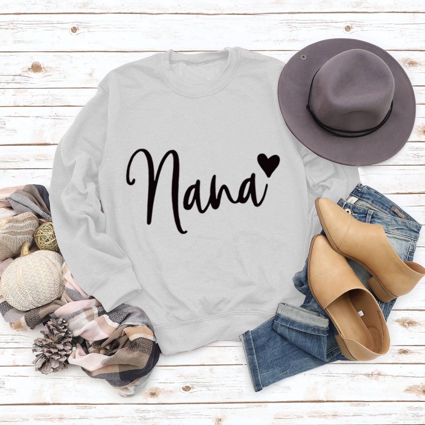 Nana Love Letter Printed Round Neck Long Sleeve Loose Plus Size Hoodie