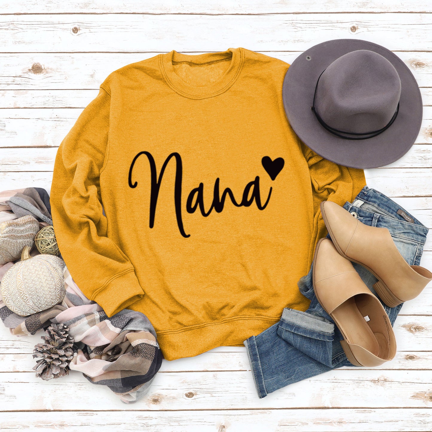 Nana Love Letter Printed Round Neck Long Sleeve Loose Plus Size Hoodie