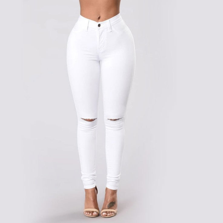 Slim Slim High Elastic Ripped Jeans Pencil Pants Women