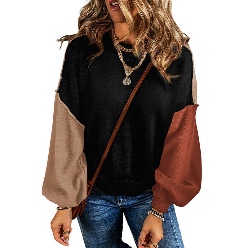 Autumn New Pullover Long Sleeve Top Female Personality Color Matching Warm Sweater Woman