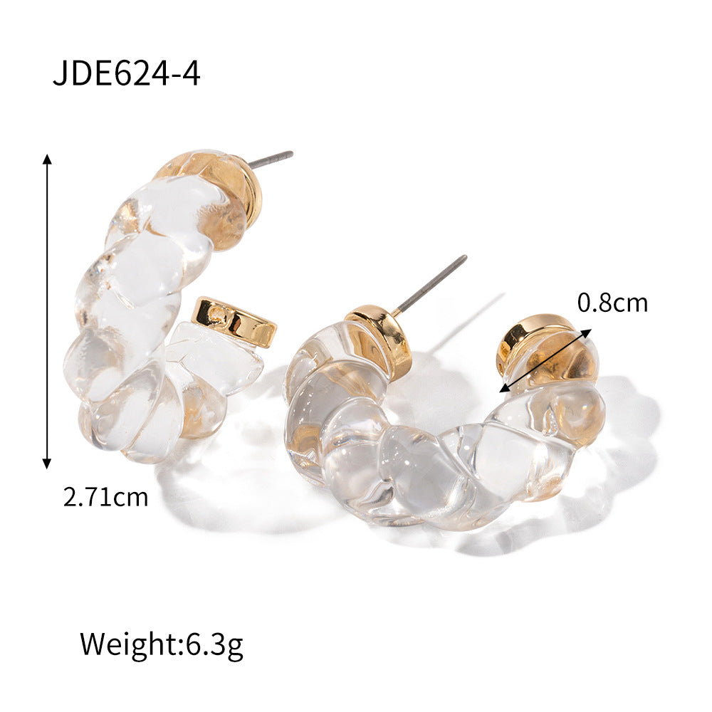 5pcs Simple Everyday Jewelry Solid Color Clear Resin C-Shaped Earrings For Women Resin Twist Hoop Earrings