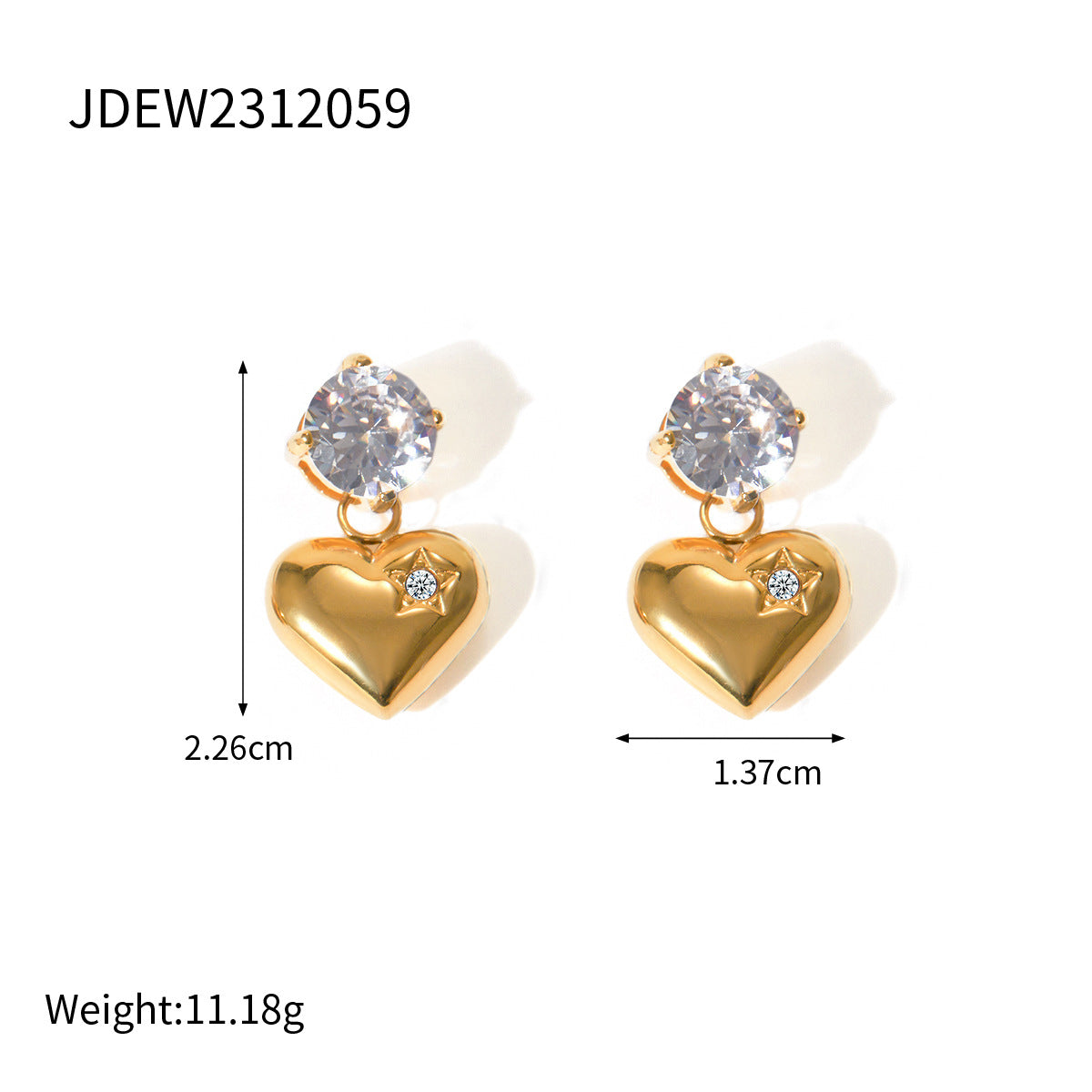 5pcs Minimalist Geometry Series 18K Gold Stainless Steel Smooth Zircon Love Pendant Earrings Jewelry