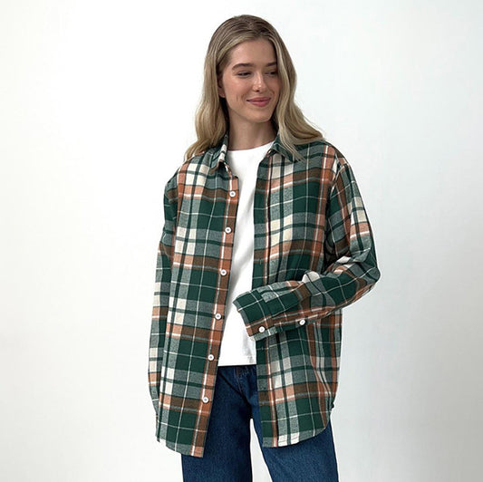 Plaid Classic Lapel Loose Women's Shirt New Spring Commuter Fashion Women