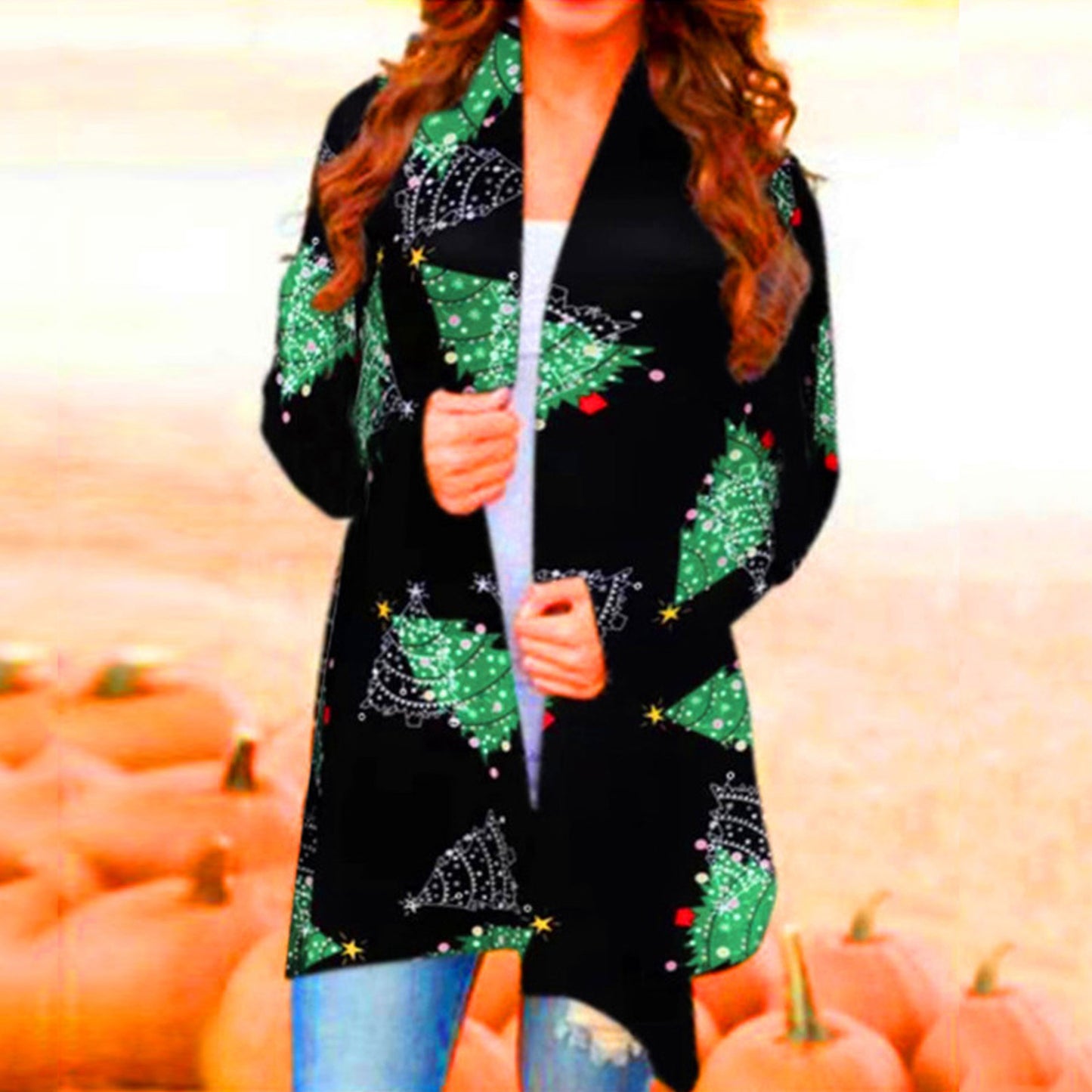 Autumn Women's Wear Christmas Print Fashion Long-Sleeved Cardigan Women's Wear