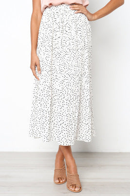 Stylish Polka Dot Sweet Pocket Pleated Skirt Long Skirt