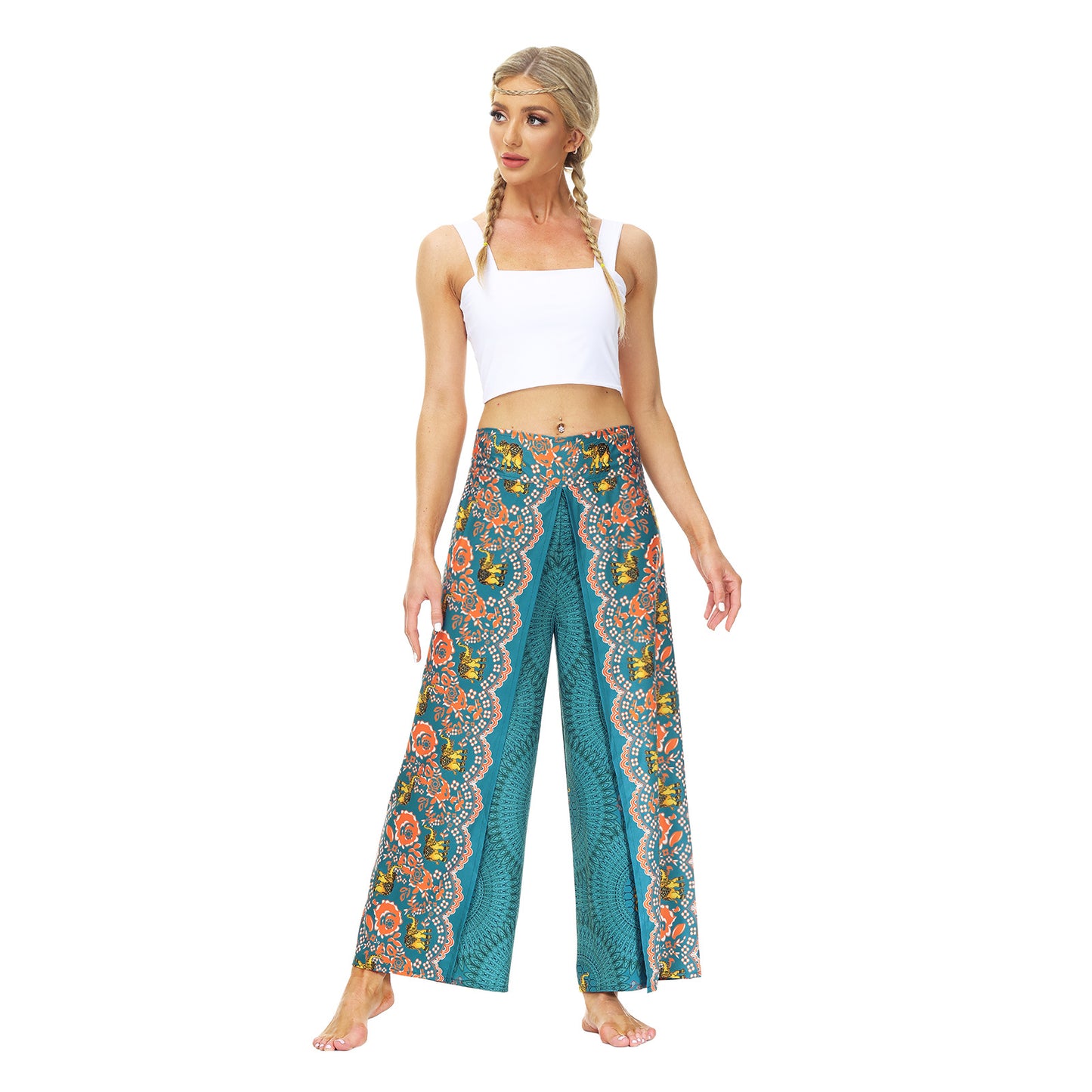 Digital Print Split Slacks Slacks Slacks Sports Yoga Pants Women's High-Waisted Wide-Leg Pants