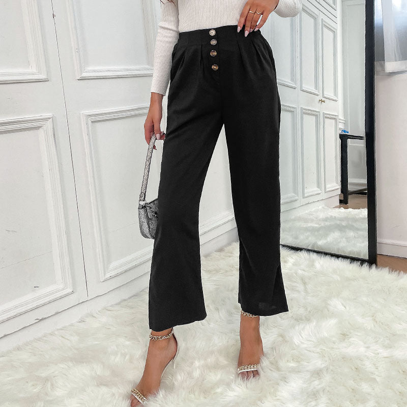 Pants Female Solid Color Black Nine Minute Micro Cropped Pants Female