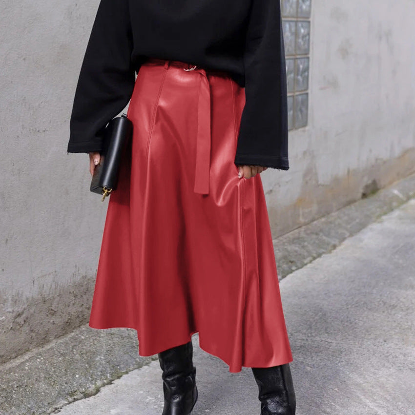 Pu Plus Fleece Skirt High-Waisted Commuter Skirt Zipper With A-Line Skirt Female New Autumn And Winter