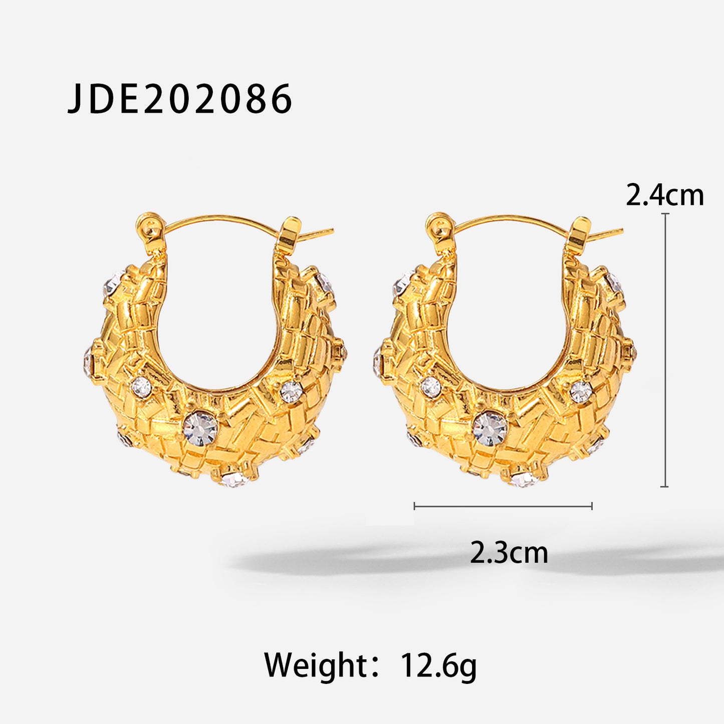 5pcs 18K Gold U-Shaped Zirconium Interlace Earrings Fashion Temperament Geometric Chunky Jewelry Women's Earrings Jewelry