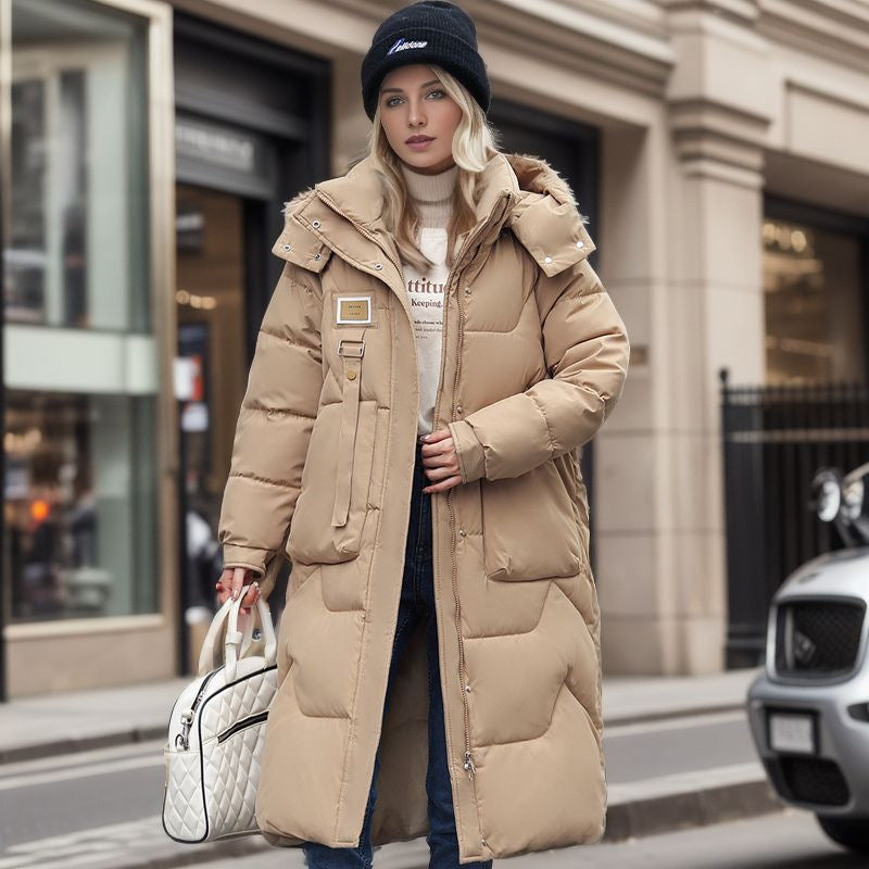 Winter New Detachable Cap Cotton-Padded Women's Mid-Length Over The Knee Thickened Down Padded Women's Coat