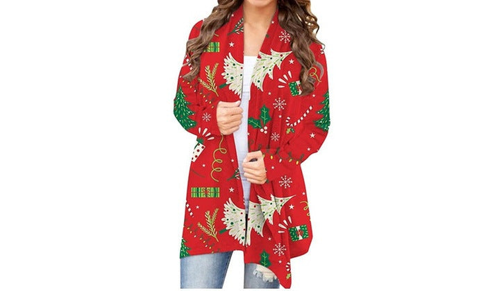 Autumn Women's Wear Christmas Print Fashion Long-Sleeved Cardigan Women's Wear