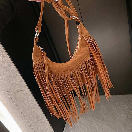 High Appearance Level Bag Female New Version Retro Fashion Single Shoulder Crossbody Bag Texture Hand-Tassel Bag