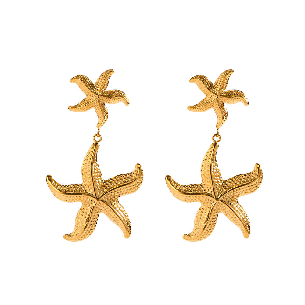 5pcs New 18K Gold Stainless Steel Starfish Pendant Earrings Women's Fashion Earrings Do Not Fade Jewelry