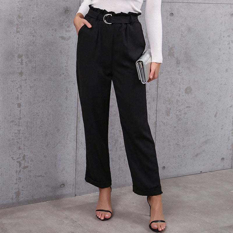 New Autumn Winter Women's Commuter Wind Lace-Up Micro Cropped Pants Professional Elastic Bracteel Pants