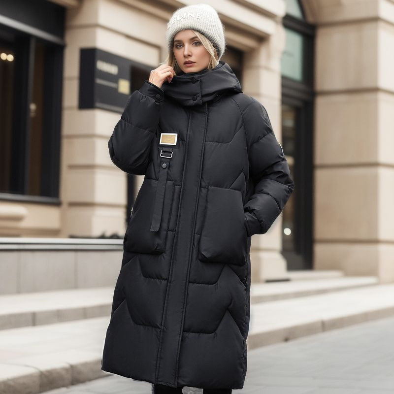 Winter New Detachable Cap Cotton-Padded Women's Mid-Length Over The Knee Thickened Down Padded Women's Coat