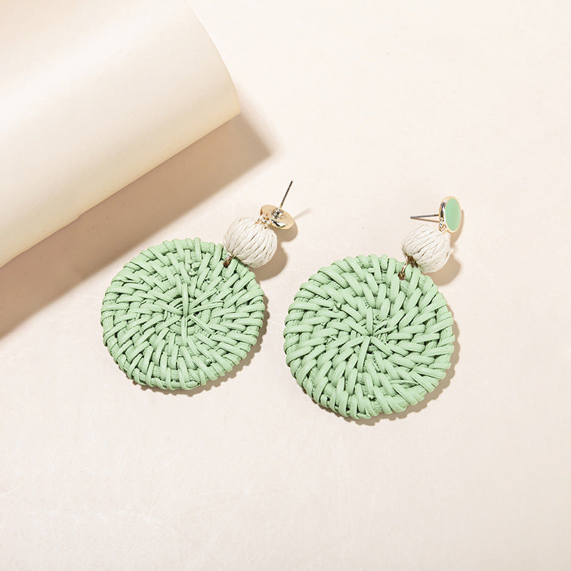 5 pairs Holiday Rattan Earrings For Women Spring And Summer Raffia Woven Earrings Temperament Earrings