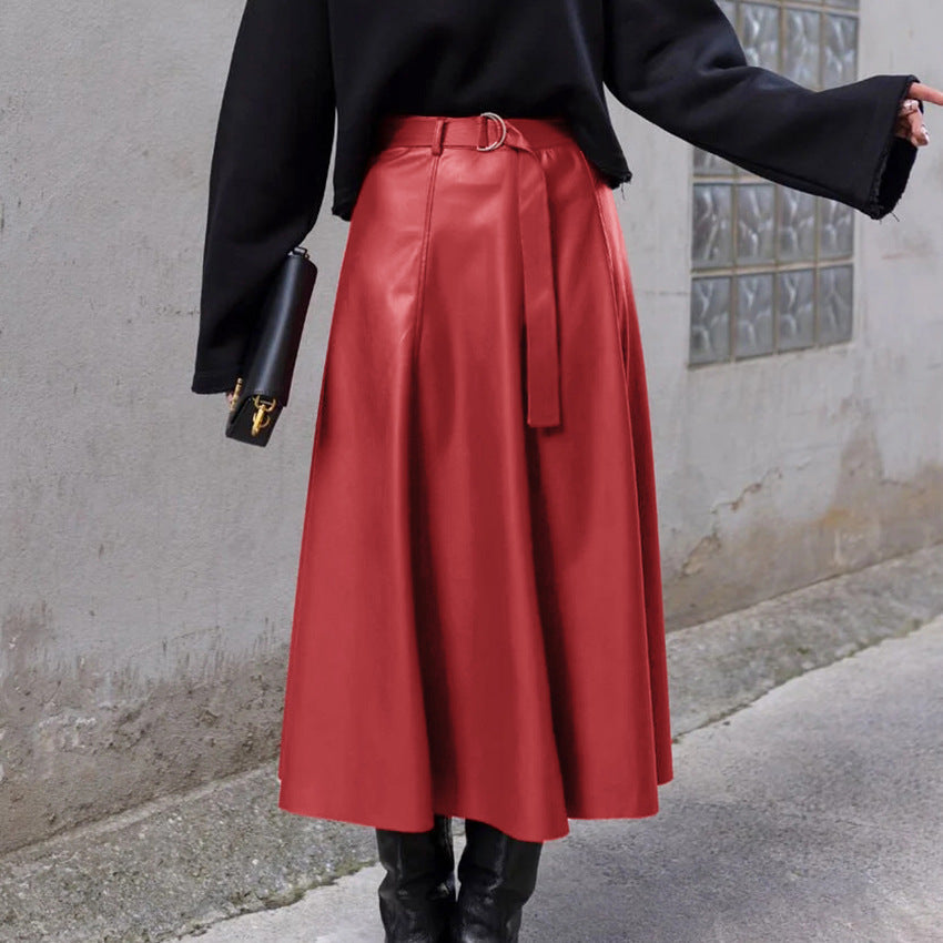 Pu Plus Fleece Skirt High-Waisted Commuter Skirt Zipper With A-Line Skirt Female New Autumn And Winter