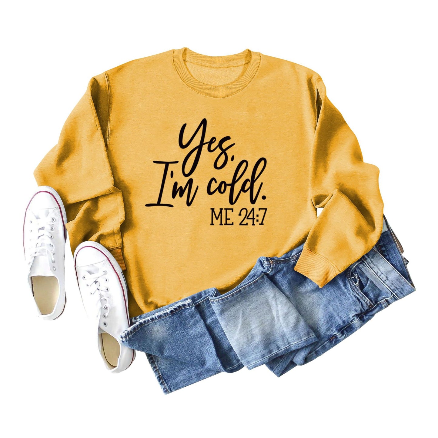 Loose Casual Letter Print Hoodie Yes 'I'm Cold New Crewneck Women's Wear