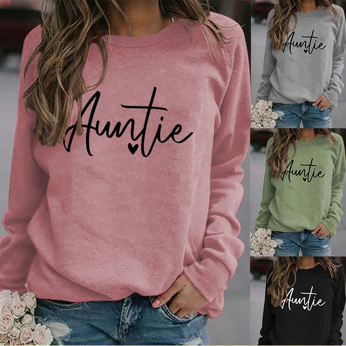 Round Neck Fashion Letter Women's Top Long Sleeved Auntie Printed Loose Ebay Hoodie