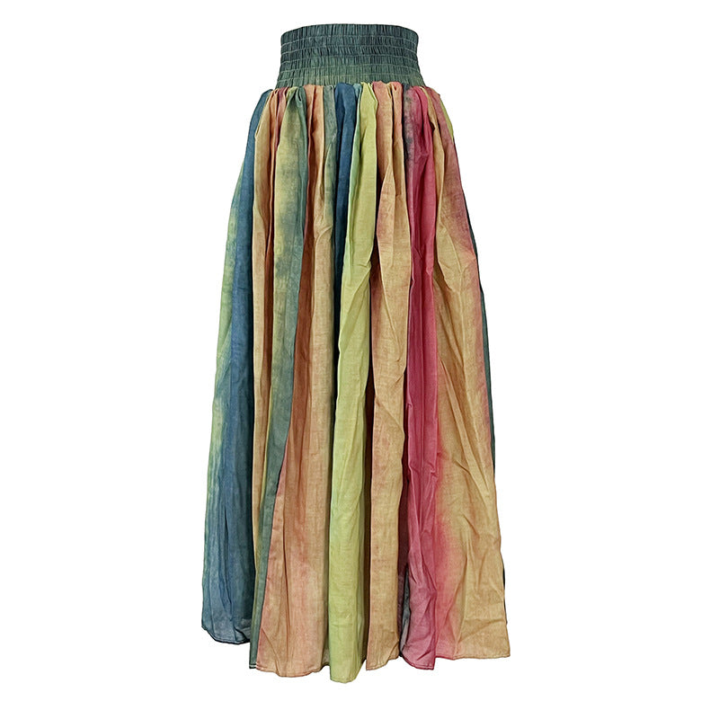 Spring New Fashion Tie-Dye Press Pleats Thin Everything With Big Swing Skirt Half Skirt Women