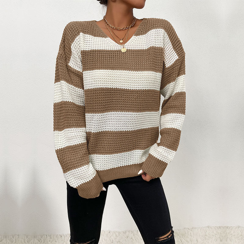 Thin Long-Sleeved Striped Sweater for Women