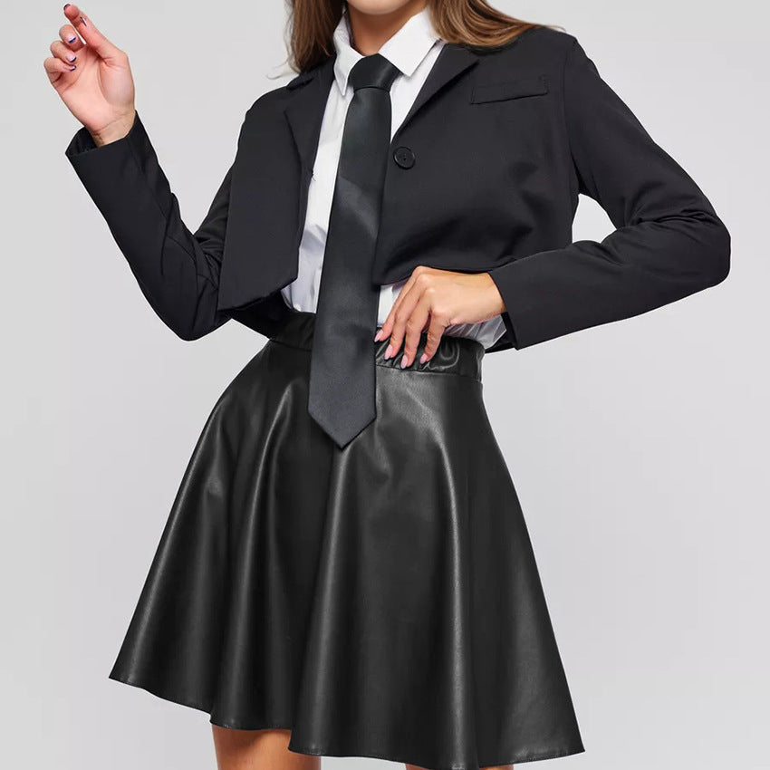 Black Temperament High-Waisted Commuter Leather Skirt Wildberries Hot Spring And Summer Fashion Women's Short Skirts