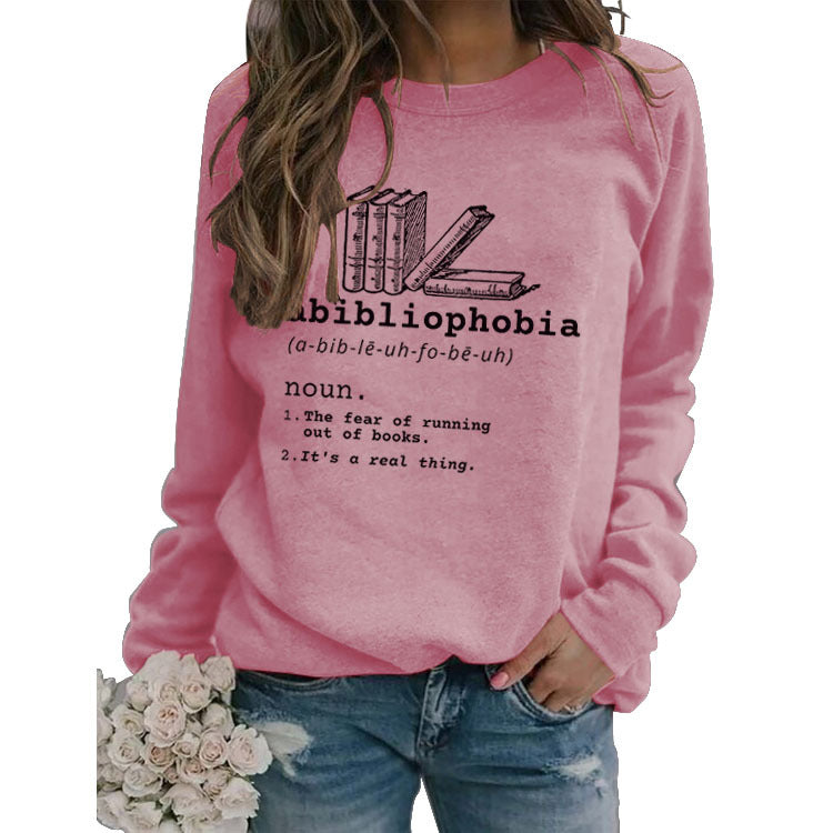 Crewneck Top Long Sleeve Abibliophobia Loose Print Ebay Hoodie