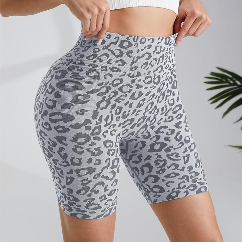 High-Waisted Leopard Print Yoga Five-Quarter Pants With Hip Lift Over Running Half-Pants Peach Butt Fitness Shorts