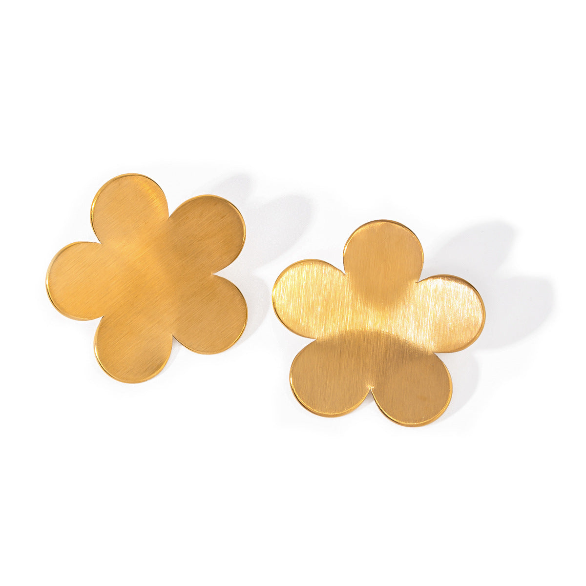 5pcs Royal Style 18K Gold Stainless Steel Frosted Brushed Flower Studs Earrings