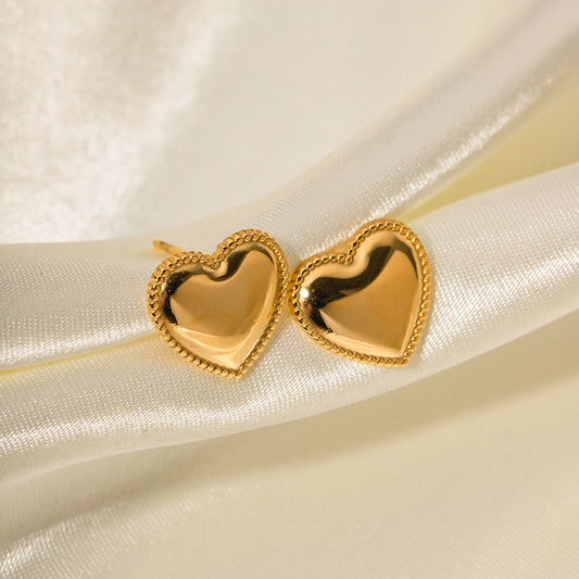 5pcs Fashion Pop Earrings 18K Gold Plated Stainless Steel With Border Love Studs Design Sense Earrings