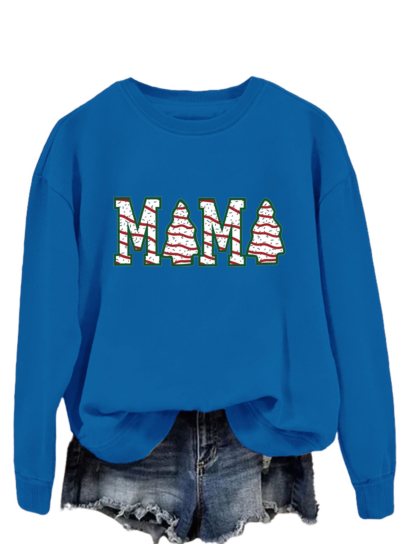 Fashion Crew-Neck Hoodie Mama Letter Christmas Tree Long Sleeve Blouse