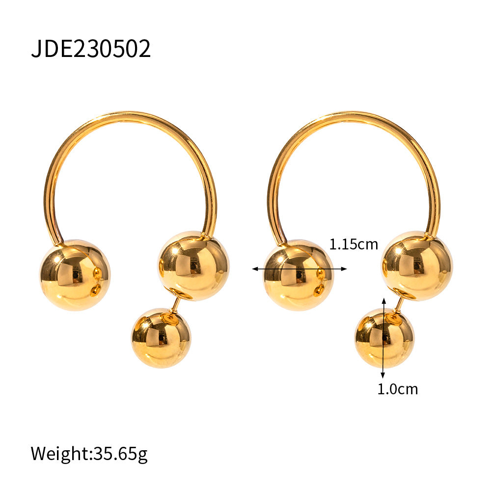 5pcs 18K Gold Stainless Steel Exaggerated Spherical Earrings Temperament Niche Design Women's Earrings