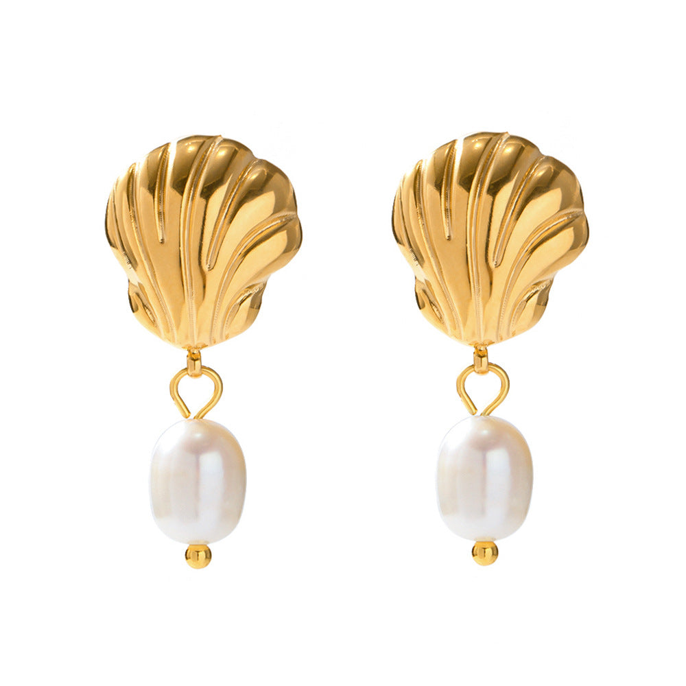 5pcs New Fashion Gold-Plated Stainless Steel Earrings For Women Creative Light Pearl Pendant Jewelry