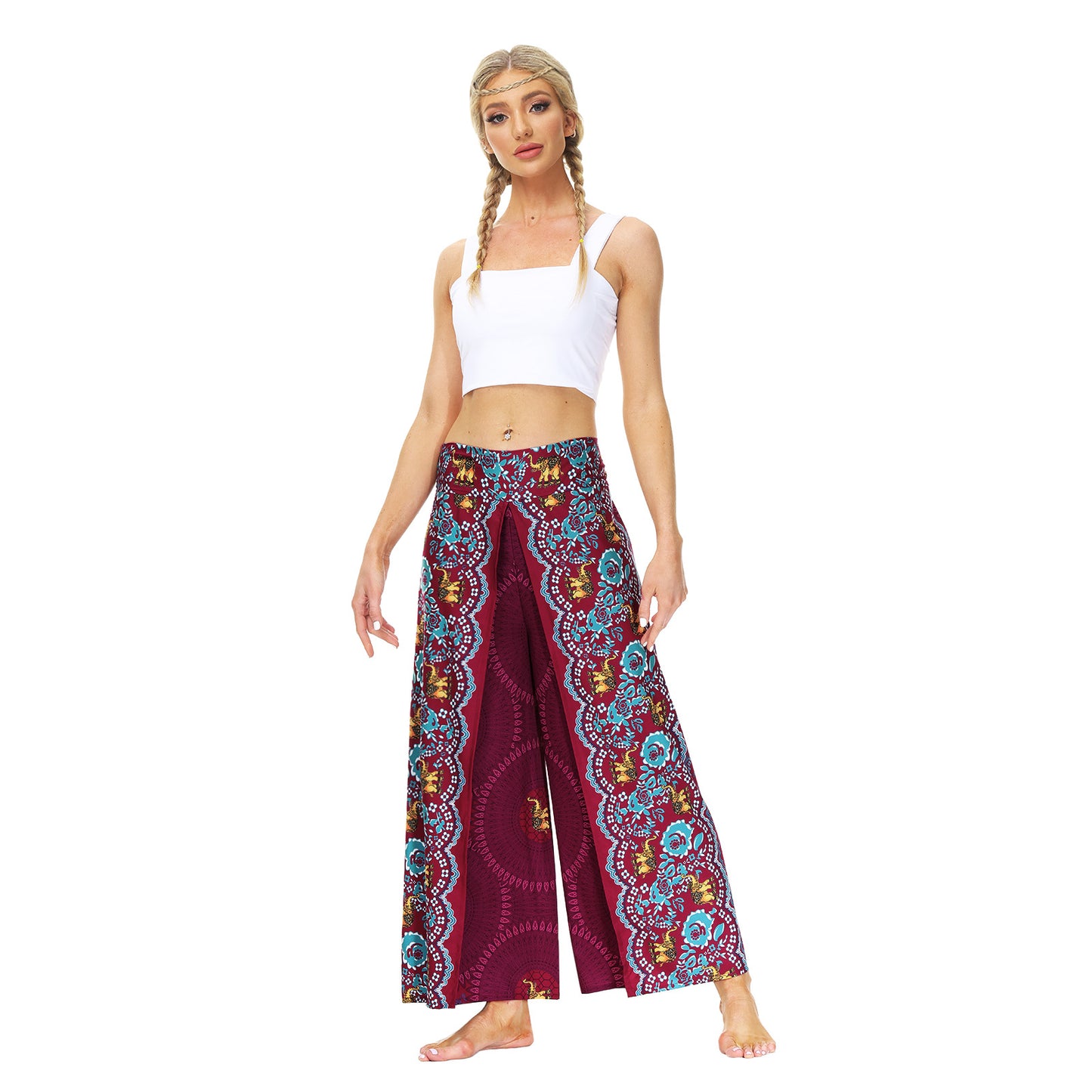 Digital Print Split Slacks Slacks Slacks Sports Yoga Pants Women's High-Waisted Wide-Leg Pants