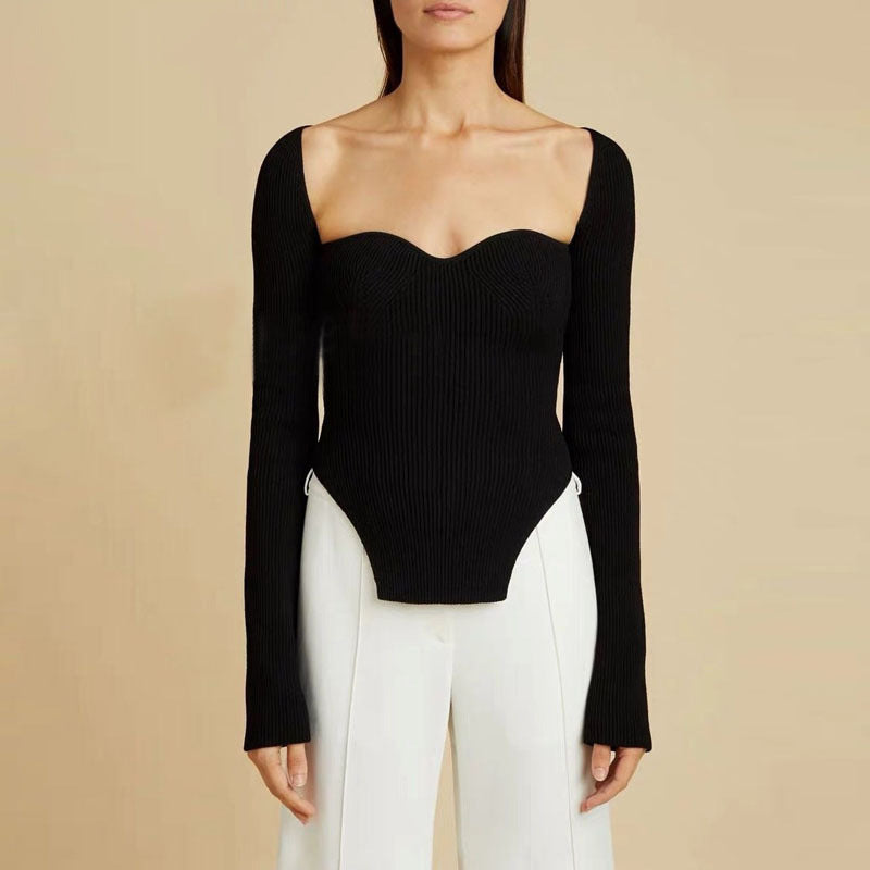 Spring New Sexy Sexy Curved Bottom Side Slit Inside Sweater