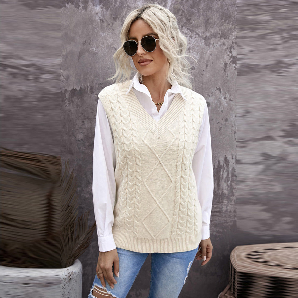 Winter New Solid Color Women's Vest Sweater Long Sleeveless Top Sweater