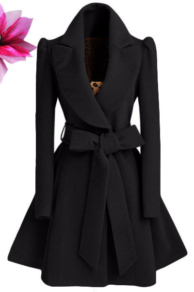 Women's Woolen Coat Belted Slim Tweed Coat Trench Coat