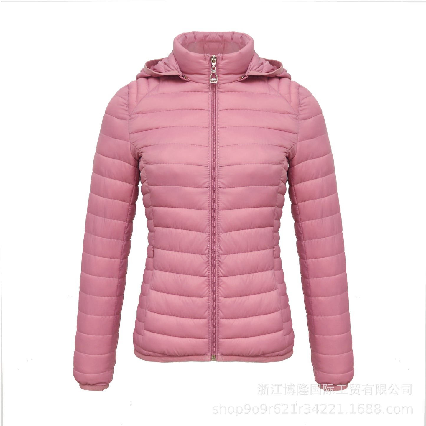 Women's Autumn And Winter Zipper Temperament Commuter Boutique Short With Hat Can Be Detachable Solid Color Stand Collar Light Cotton Jacket