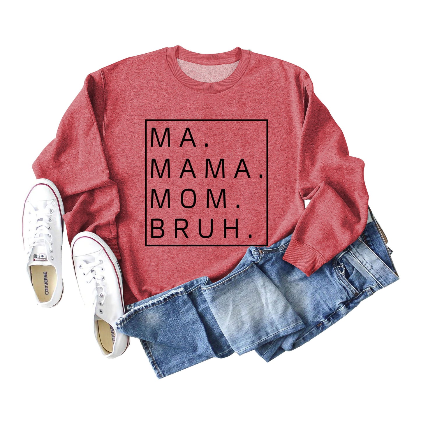 Ma Mama Mom Bruh Letter Loose Fall/Winter Base Long-Sleeved Plus Size Hoodie