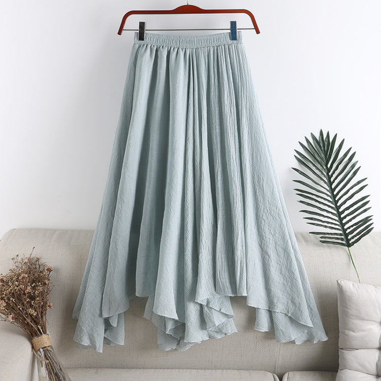 Women Spring And Summer New Medium Long Solid Color Everything Elastic Waist Irregular Pleated Large Swing Fishtail Skirt