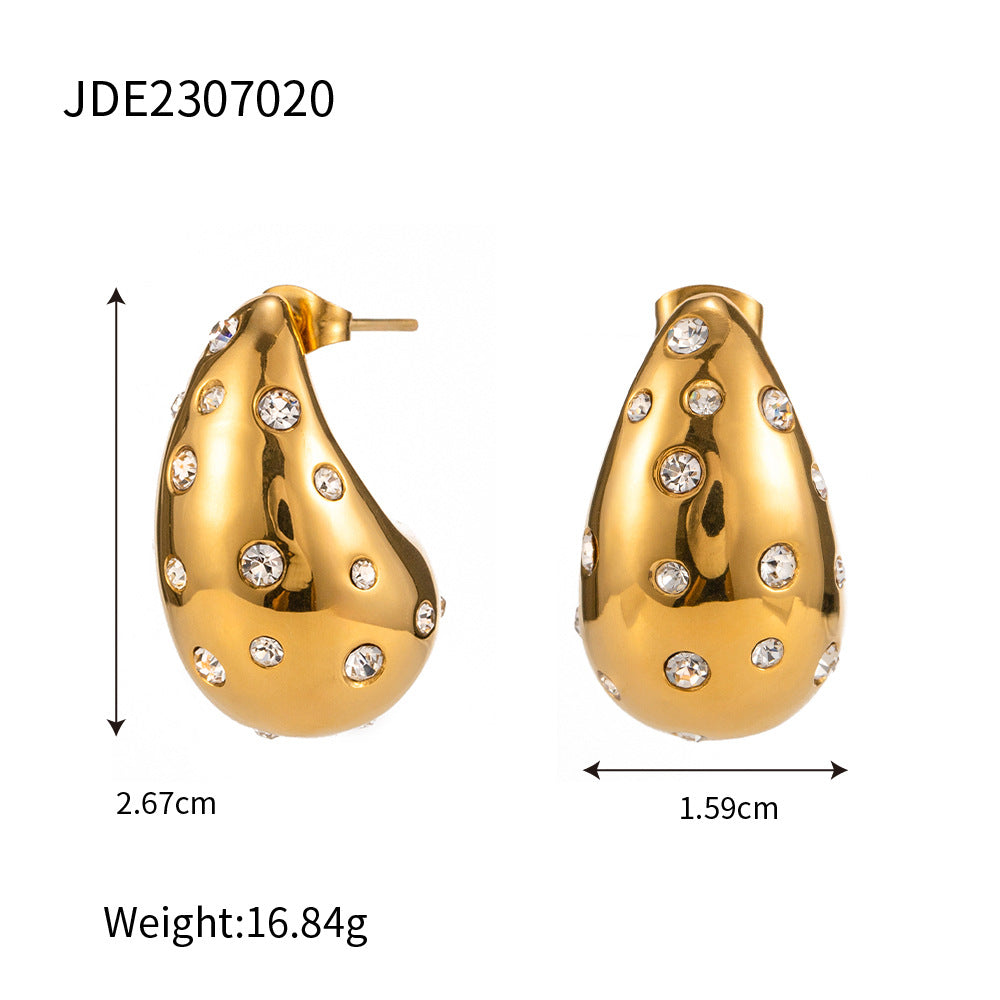 5pcs 18K Gold Chubby Drop Titanium Steel Earrings Women's Fashion All-Matching Geometric Earrings