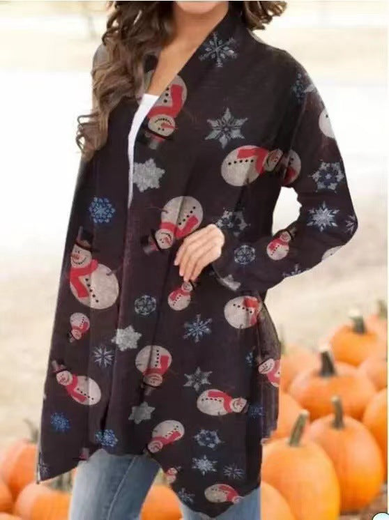 Autumn Women's Wear Christmas Print Fashion Long-Sleeved Cardigan Women's Wear