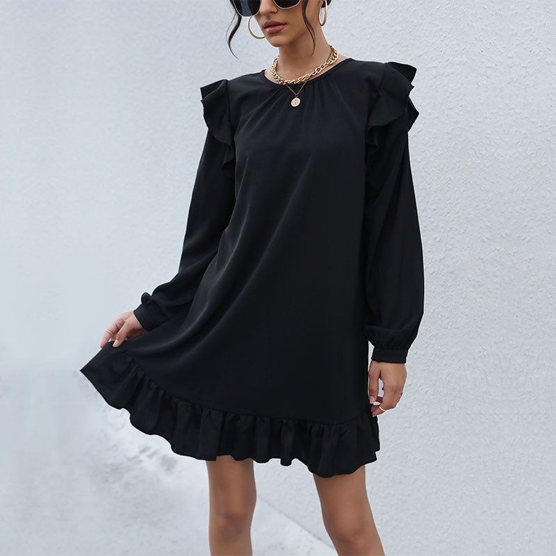 Fashion Women's Ruffled Loose Dress Autumn Hepburn Style