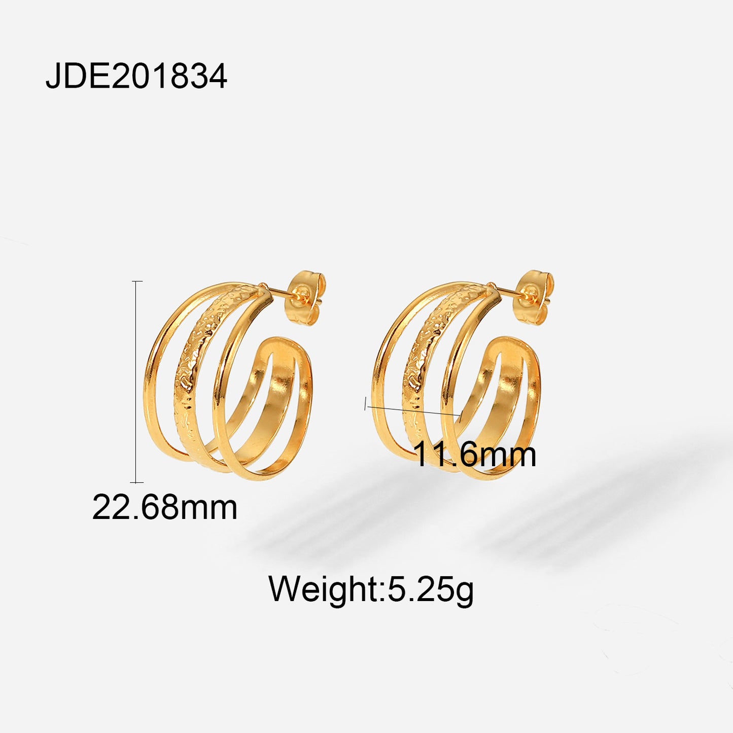 5pcs 18K Gold-Plated Stainless Steel C-Shaped Earrings Fashion Creative Three-Layer Line Geometric Titanium Steel Ring