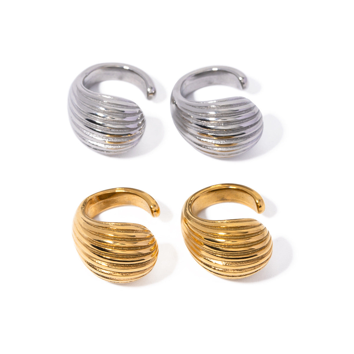 5pcs New 18-Karat Gold Stainless Steel Striped Drop-Ear Clip Jewelry Fashion Personality Accessories For Women