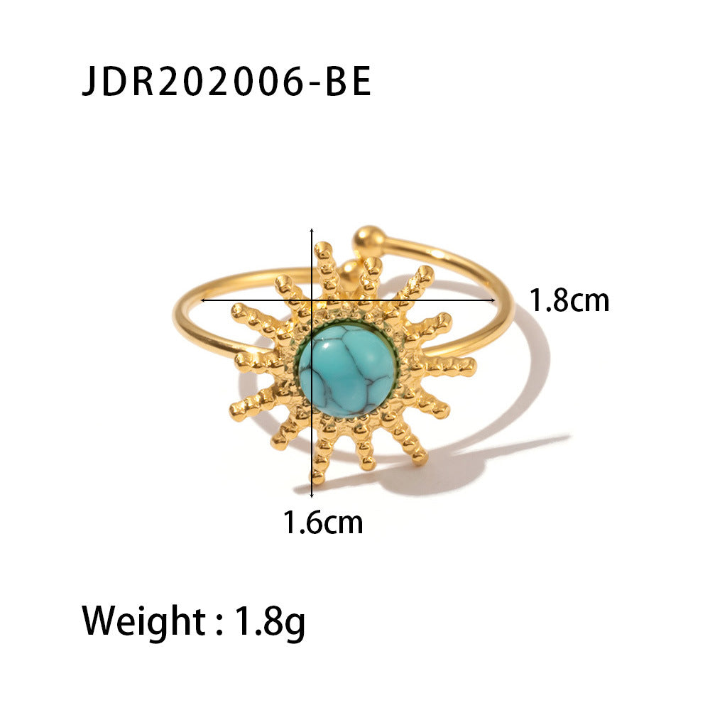 5pcs Vintage Stainless Steel Ring 18K Gold Plated Ring Set With Malachite Jewelry Accessories